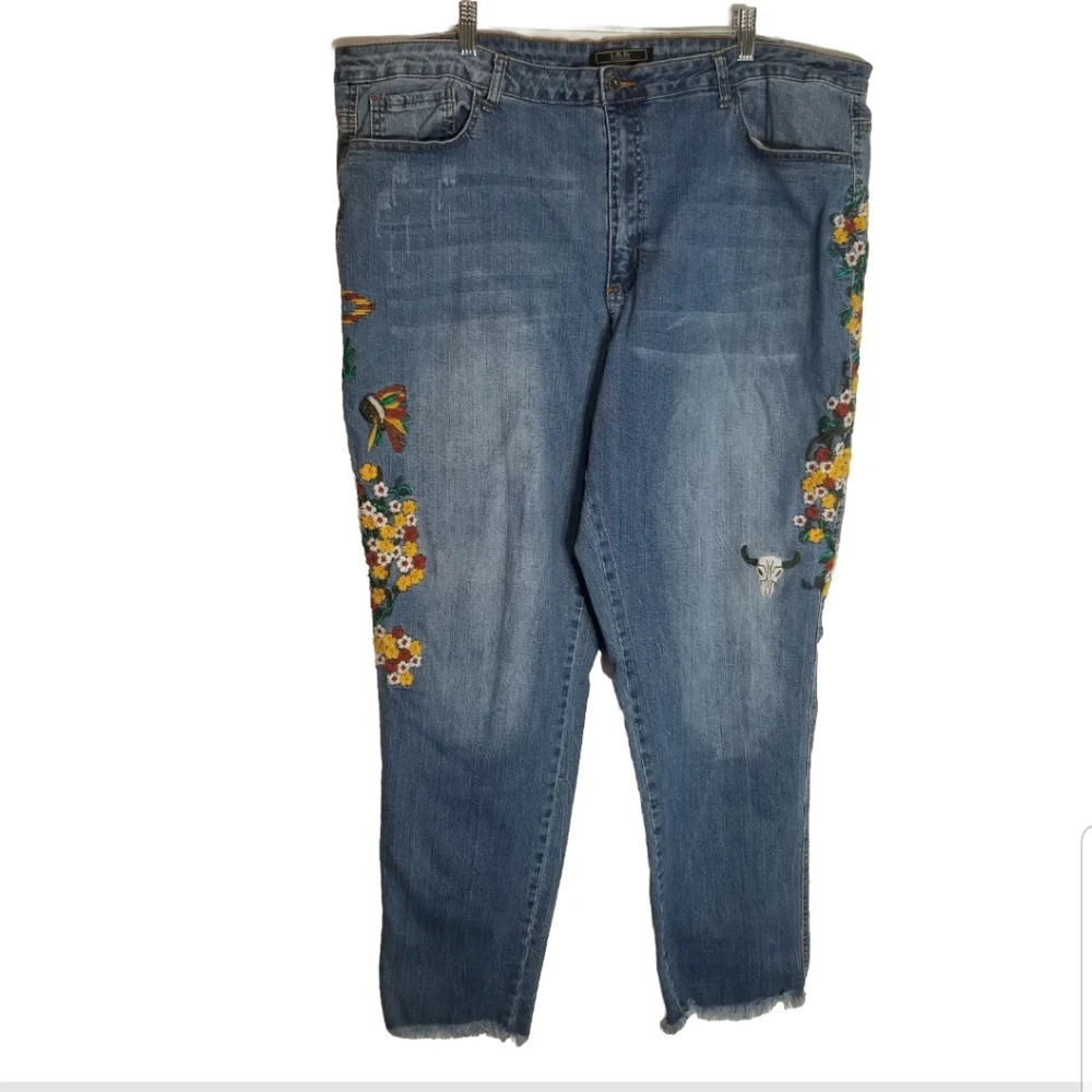 L&B Lucky & Blessed Jeans Plus Size 24 Stretch Straight Leg Embroidered Western